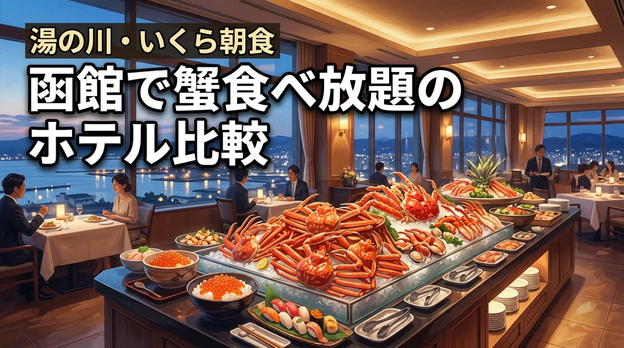 函館で蟹食べ放題が楽しめるホテルは?湯の川温泉の夕食ビュッフェ・いくら朝食・海鮮宿を比較